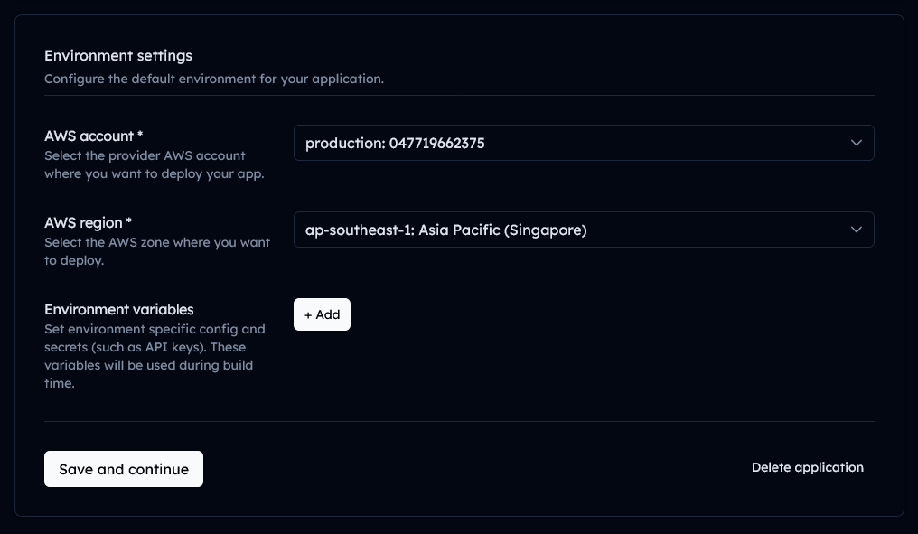 Select AWS account and region